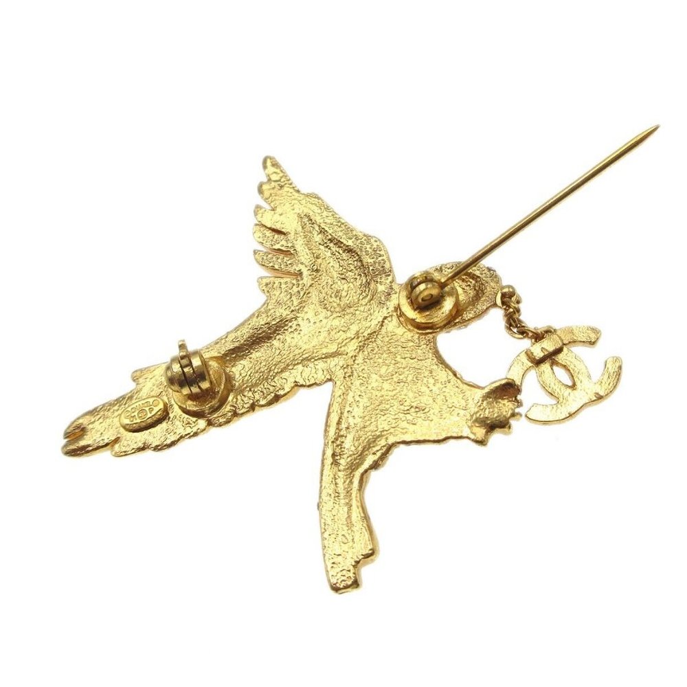 Auth Chanel Eagle Rhinestone Brooch Pin Corsage Gold-plated - Picture 4 of 4